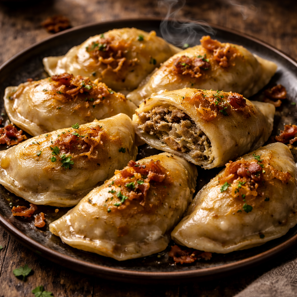 Pierogi Fleisch — mit gehacktem Rinder- und Schweinebraten